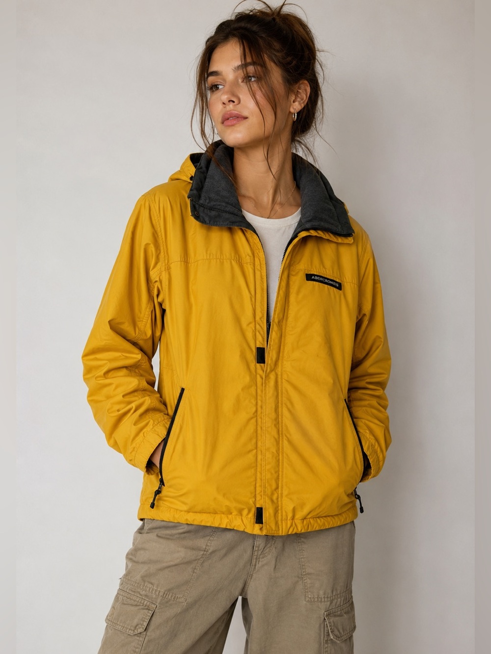 Y2K Abercrombie & Fitch Tech Utility Jacket Yellow Gorpcore Outdoor S